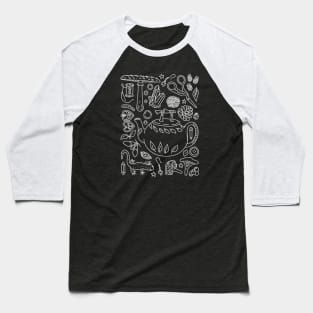 "Goblin Cottagecore" Dark Forest Mushroom Teapot Doodles Baseball T-Shirt